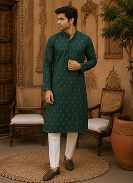 Green Viscose Rayon Printed Kurta For Men