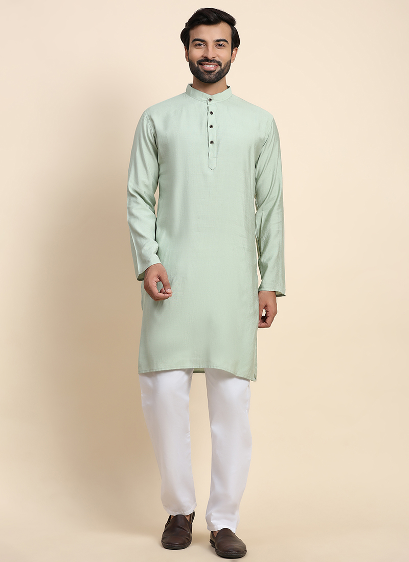 Green Viscose Rayon Weaved Kurta
