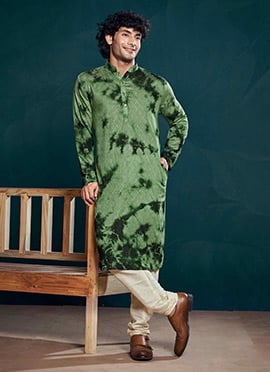 Green Viscose Sequins Tie And Dye Print Kurta Pyjama