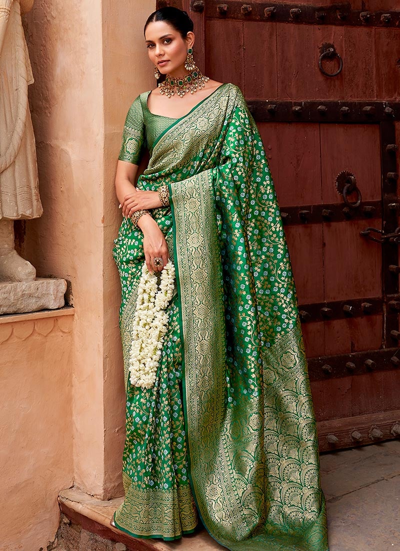 Green Viscose Silk Jacquard Woven Saree Festive Wear-SASLI258410488