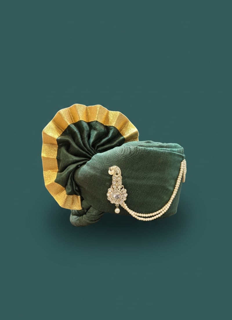 Green Viscose Turban With Brooch