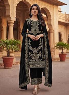 Green Viscose Velvet Zari Embroidered Sequins Straight Pant Suit