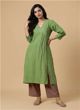 Green Willow Drape Linen Cotton Kurta Set