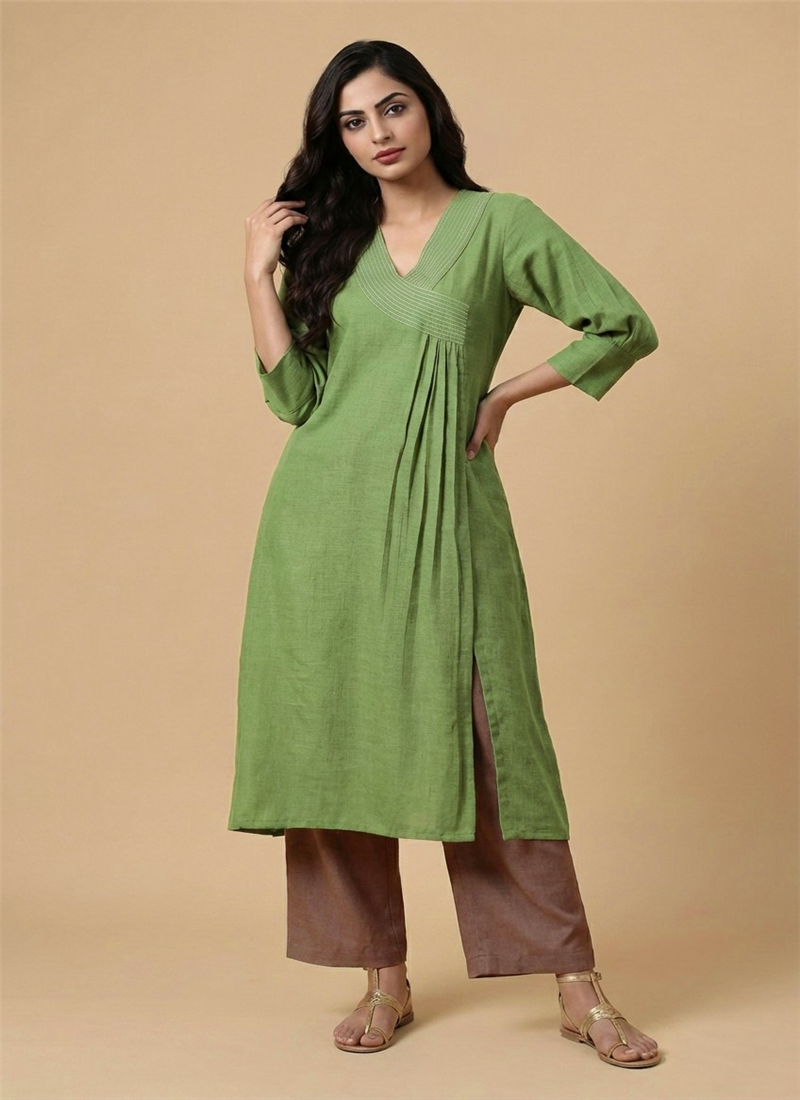 Green Willow Drape Linen Cotton Kurta Set After Six Wear