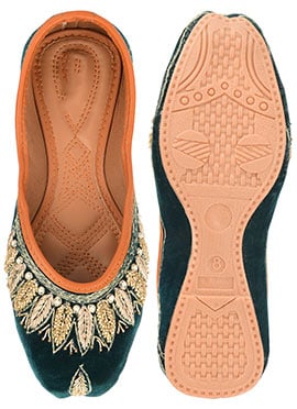 Green Zardosi Hand Embroidered Moti Work Juti