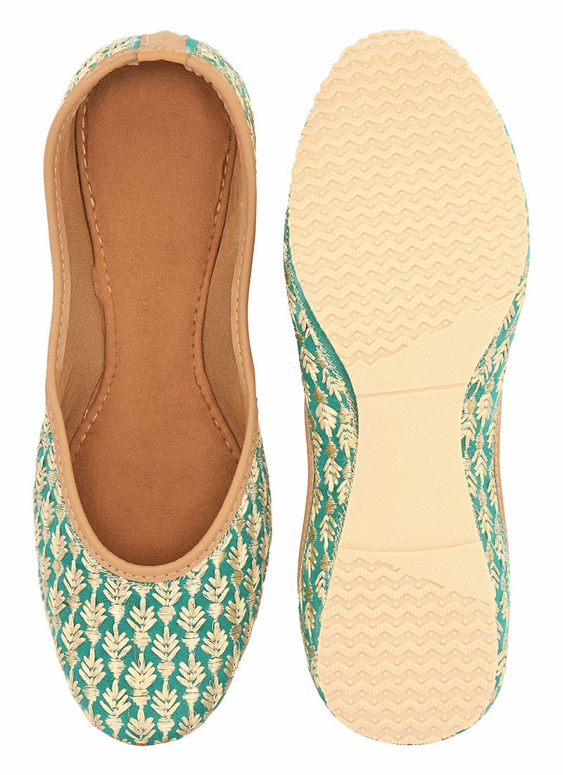 Green Zari Embroidered Juti