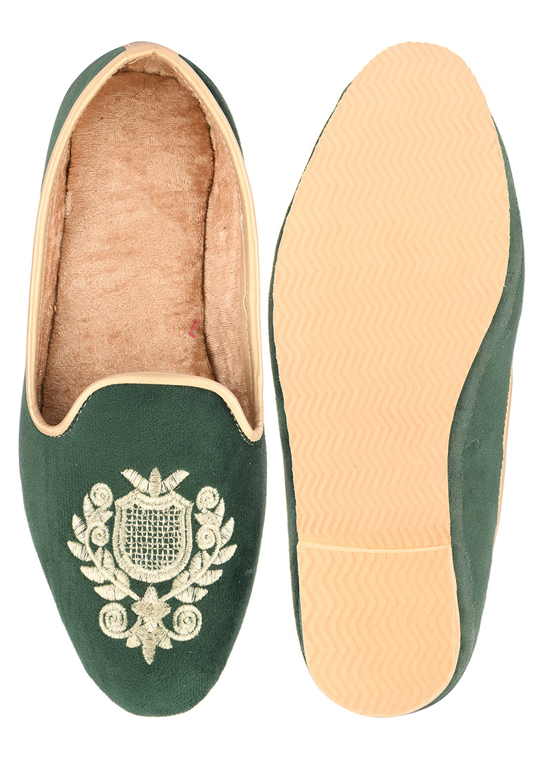 Green Zari Embroidered Mojri