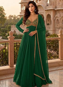 Green Zari Sequins Georgette Anarkali Suit