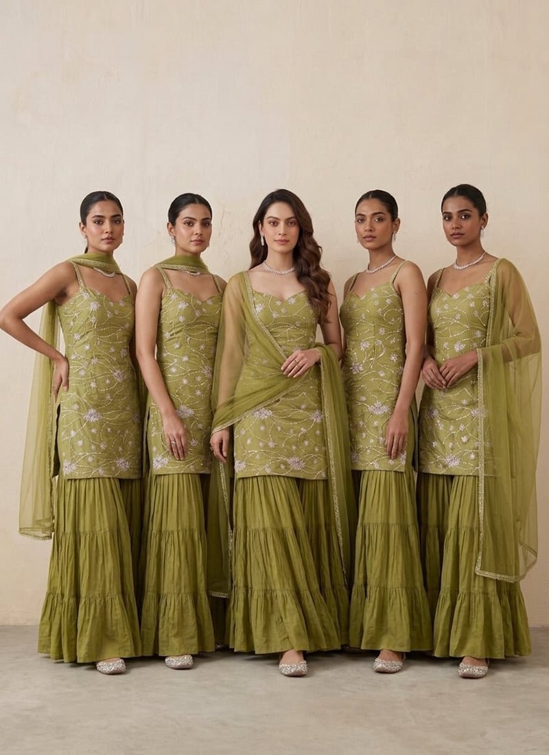 Green Zari Sequins Silk Sharara Suit Festive Wear