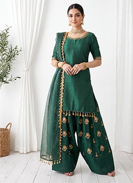 Green Zari Silk Palazzo Suit