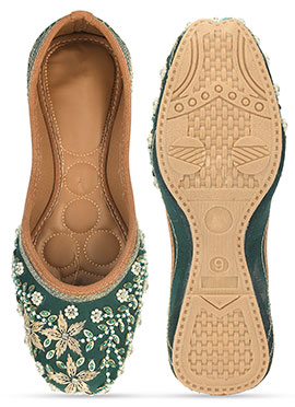 Green Zari Zardosi Sequins With Moti And Stone Work Juti