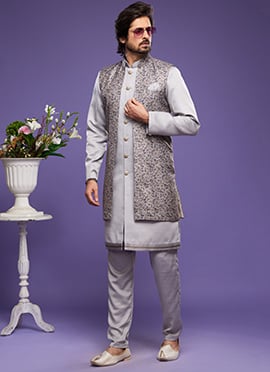 Grey Art Silk Banarasi Bandi Set
