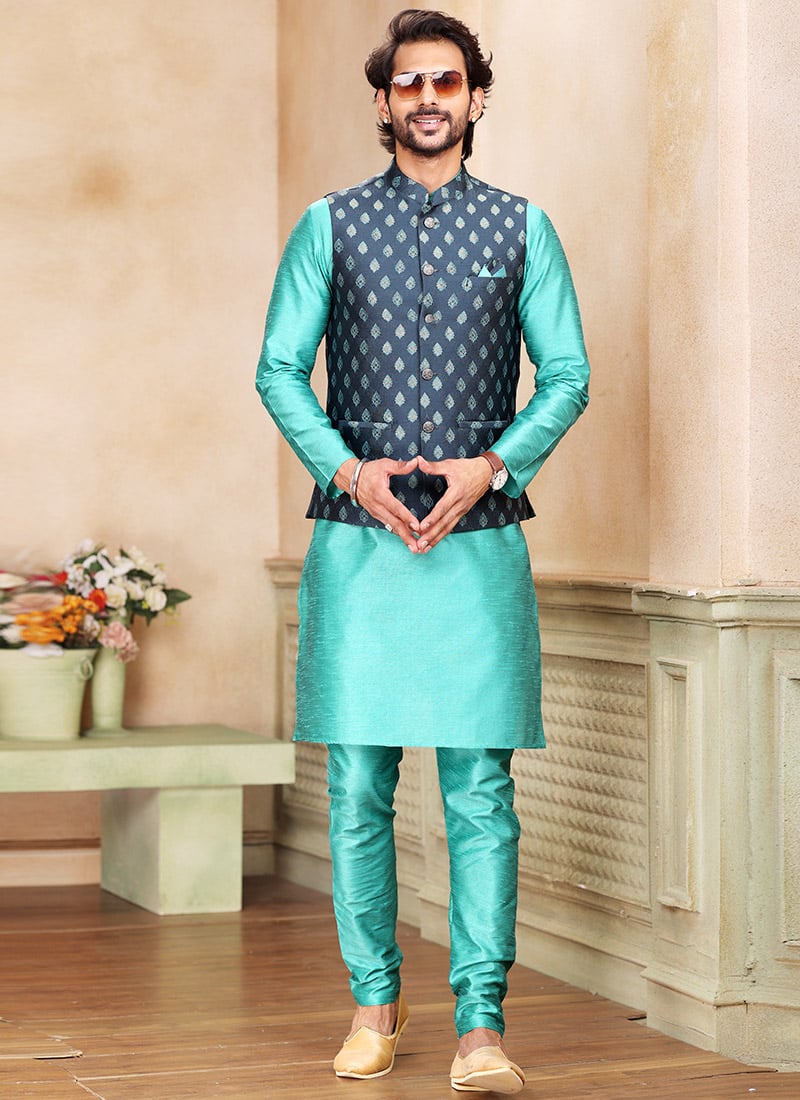 Grey Art Silk Bandi Set Festive Wear