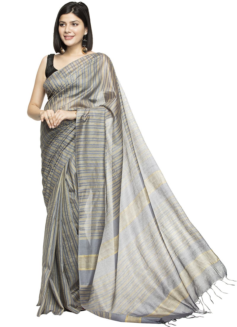 Grey Art Silk Cotton Sari After Six Wear