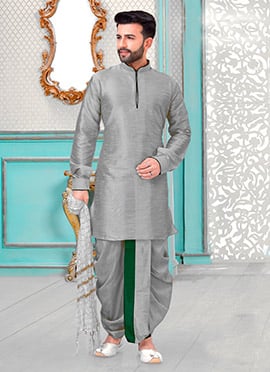 Grey Art Silk Dupion Dhoti Style Kurta Pyjama