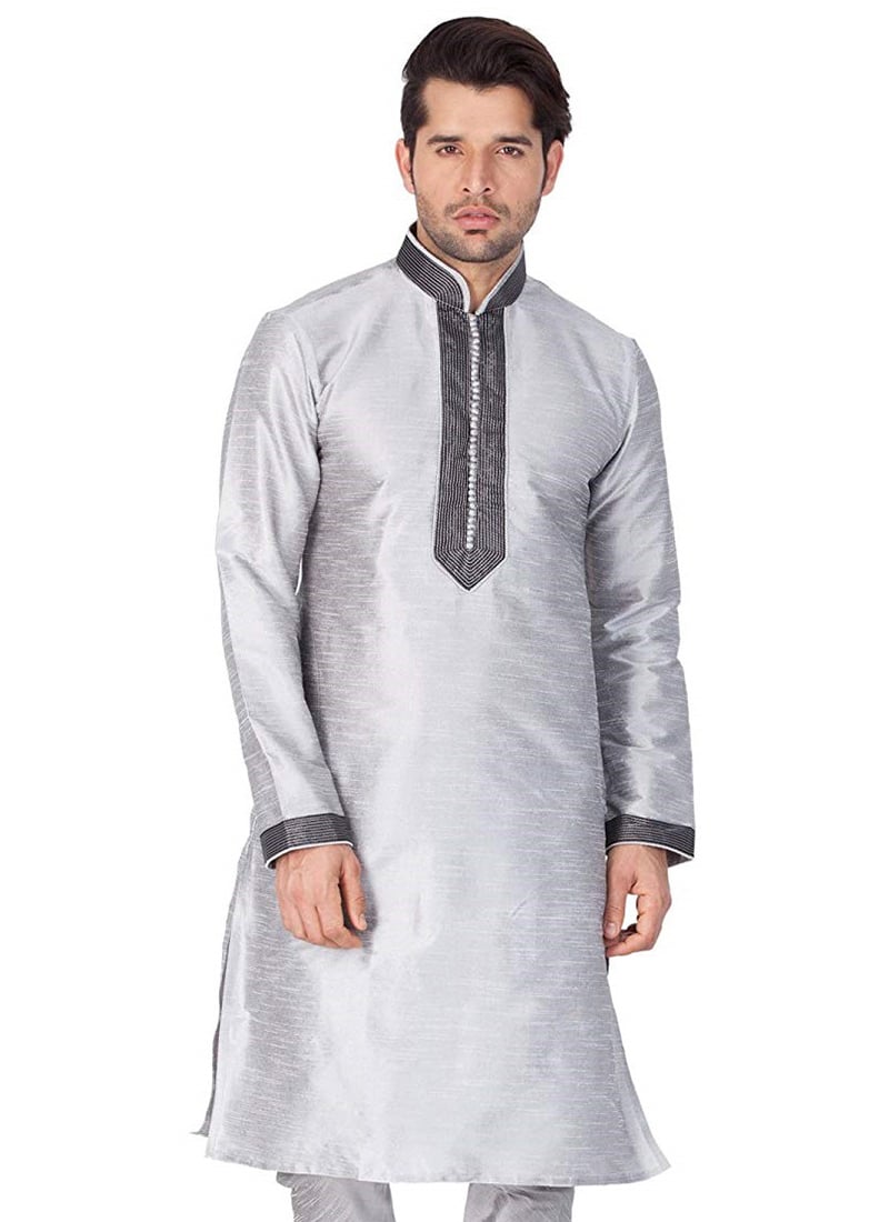 Grey Art Silk Kurta