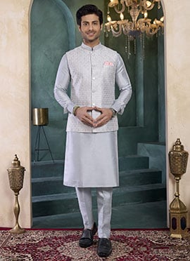 Grey Banarasi Silk Embroidered Sequins Bandi Set