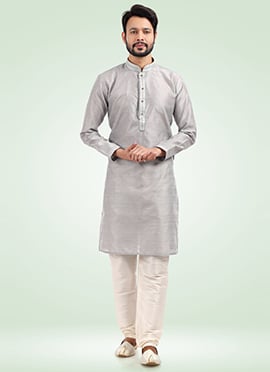 Grey Banarasi Silk Jacquard Kurta Pyjama