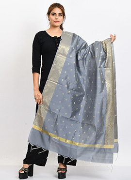 Grey Banarasi Silk Weaving Work Dupatta