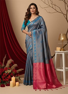 Grey Banrasai Woven Silk Saree