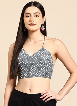 Grey Blended Cotton Bandhini Blouse