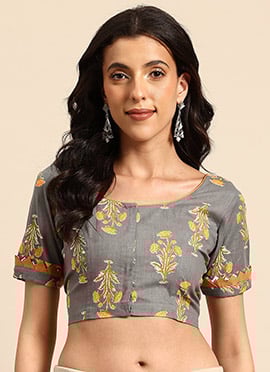Grey Blended Cotton Printed Blouse