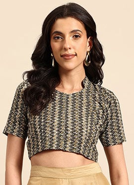 Grey Blended Cotton Printed Blouse