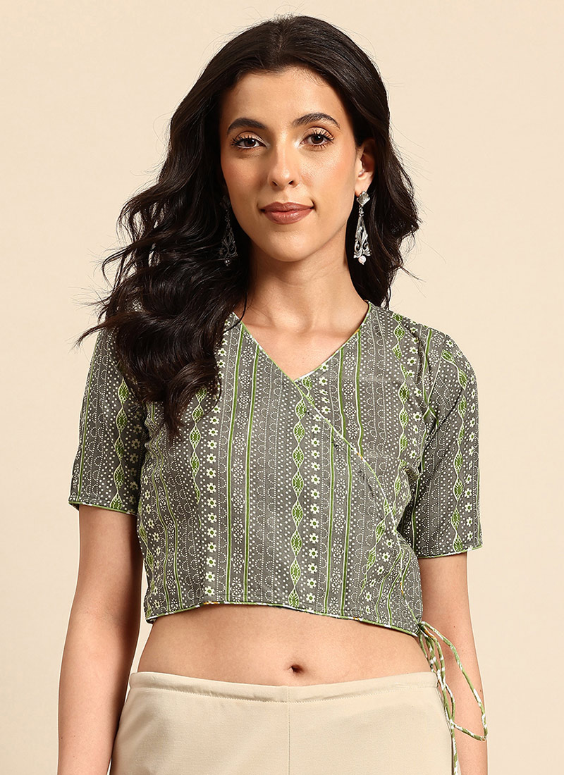 Grey Blended Cotton Printed Blouse After Six Wear