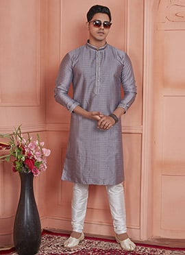 Grey Brocade Brocade Jacquard Silk With Zari Work  Kurta Pyjama