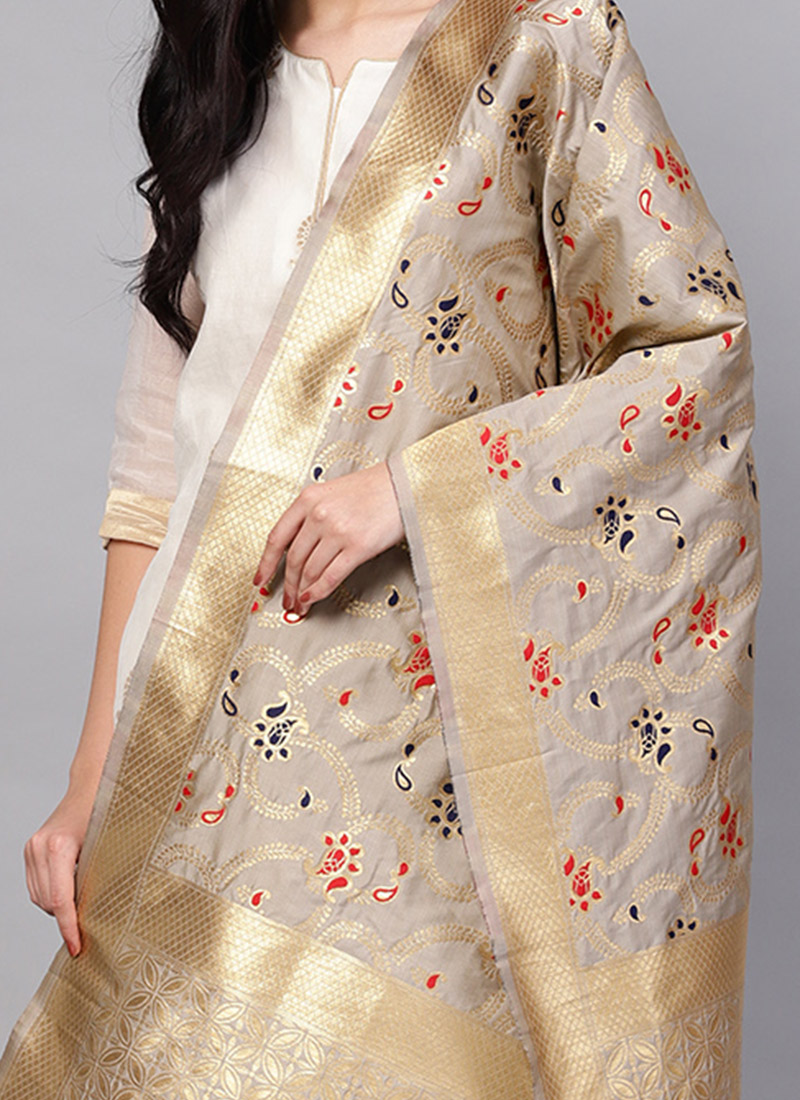 Buy Grey Brocade Dupatta, Benarasi , Zari, dupatta Online Shopping DSSLI204C