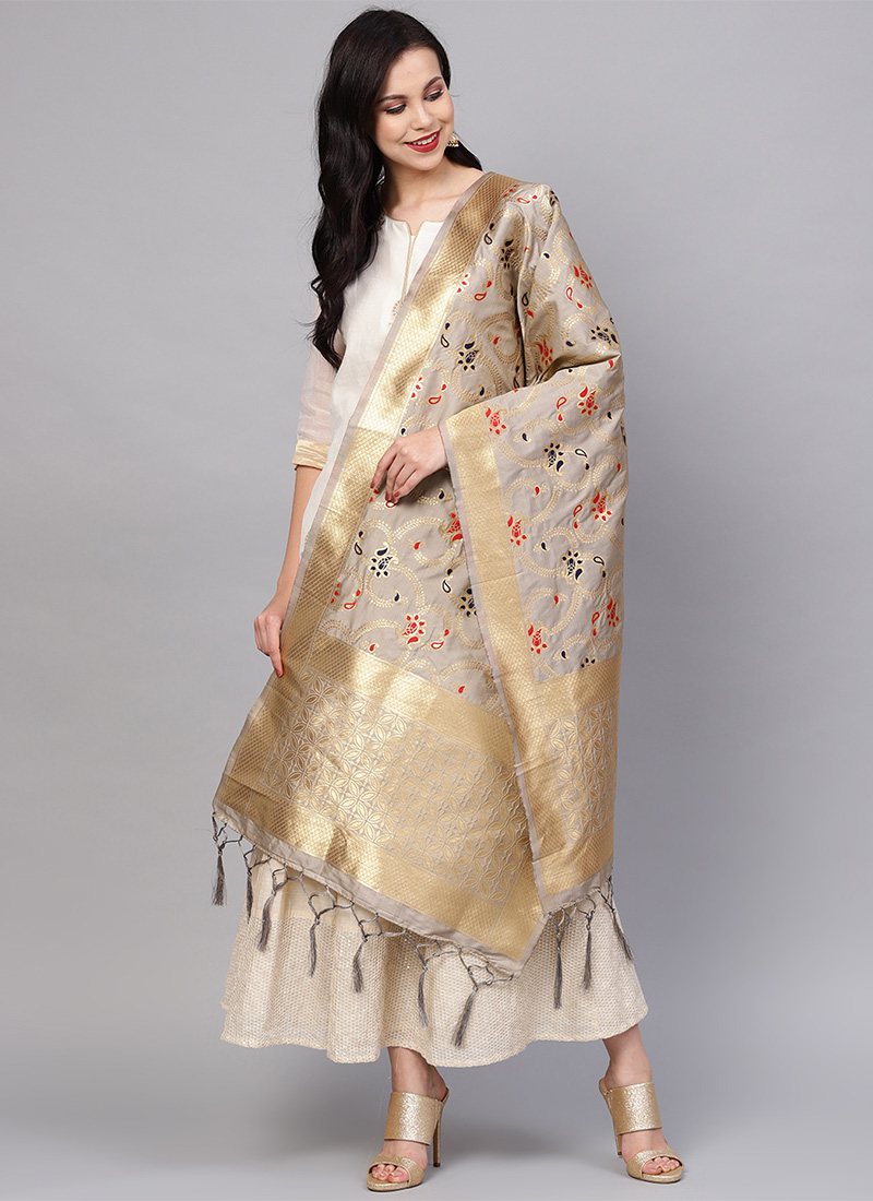 Buy Grey Brocade Dupatta, Benarasi , Zari, dupatta Online Shopping DSSLI204C