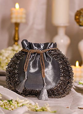 Grey Brocade Ghungroo Work Potli