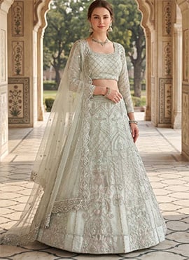 Grey Butterfly Net Embroidery Sequins Lehenga