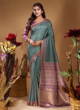 Grey Butti Tussar Silk Jacquard Zari Saree