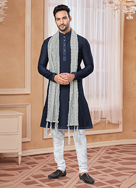 Grey Chanderi Silk Men Stole