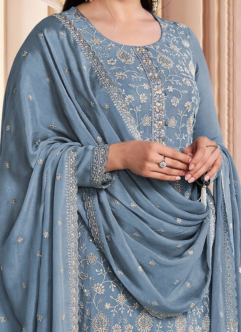 Grey Pant style Straight Silk Minakari Jacquard main image 1