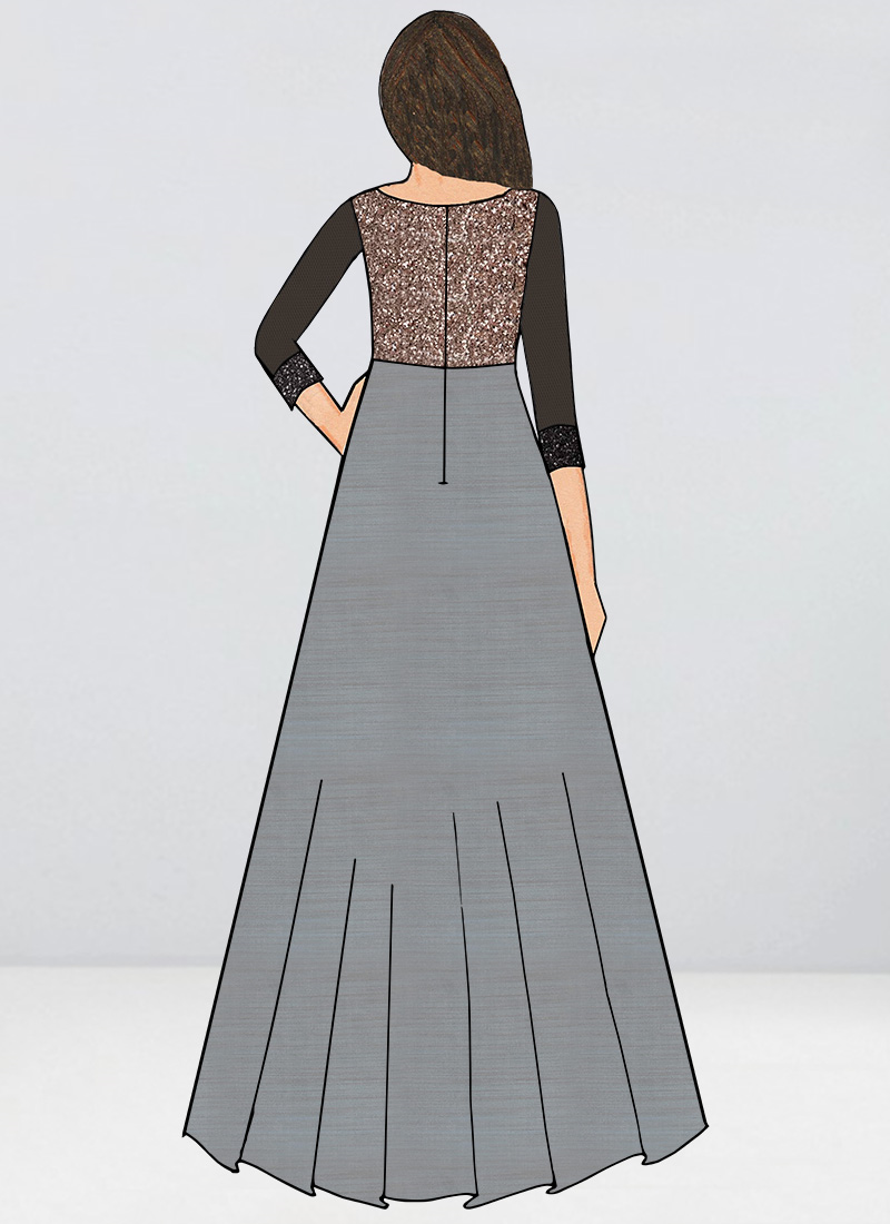 Shop Grey Classic Full Flared Boat Neck Style Gown | Ready to wear dresses for women 