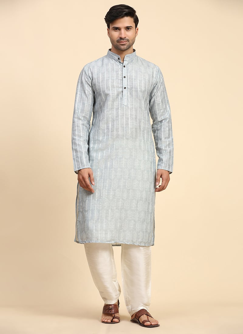 Grey Cotton Digital Print Kurta