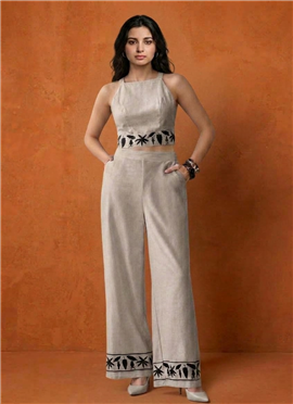 Grey Cotton Embroidered Crop Top Co-ord Set