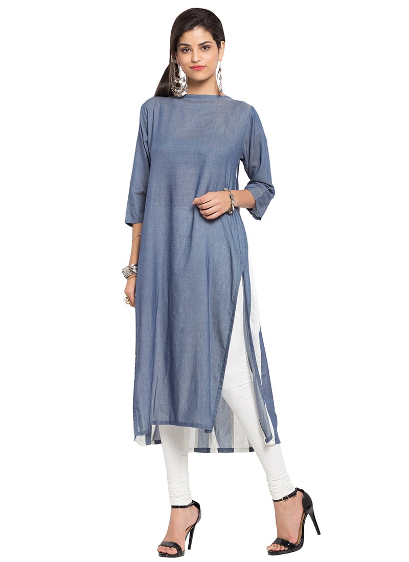 Grey Cotton Kurti Party Wear