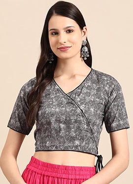 Grey Cotton Printed Angarkha Blouse
