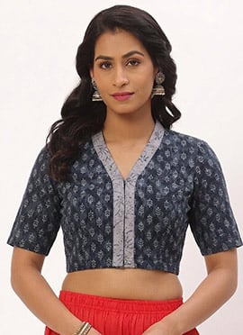 Grey Cotton Printed Blouse