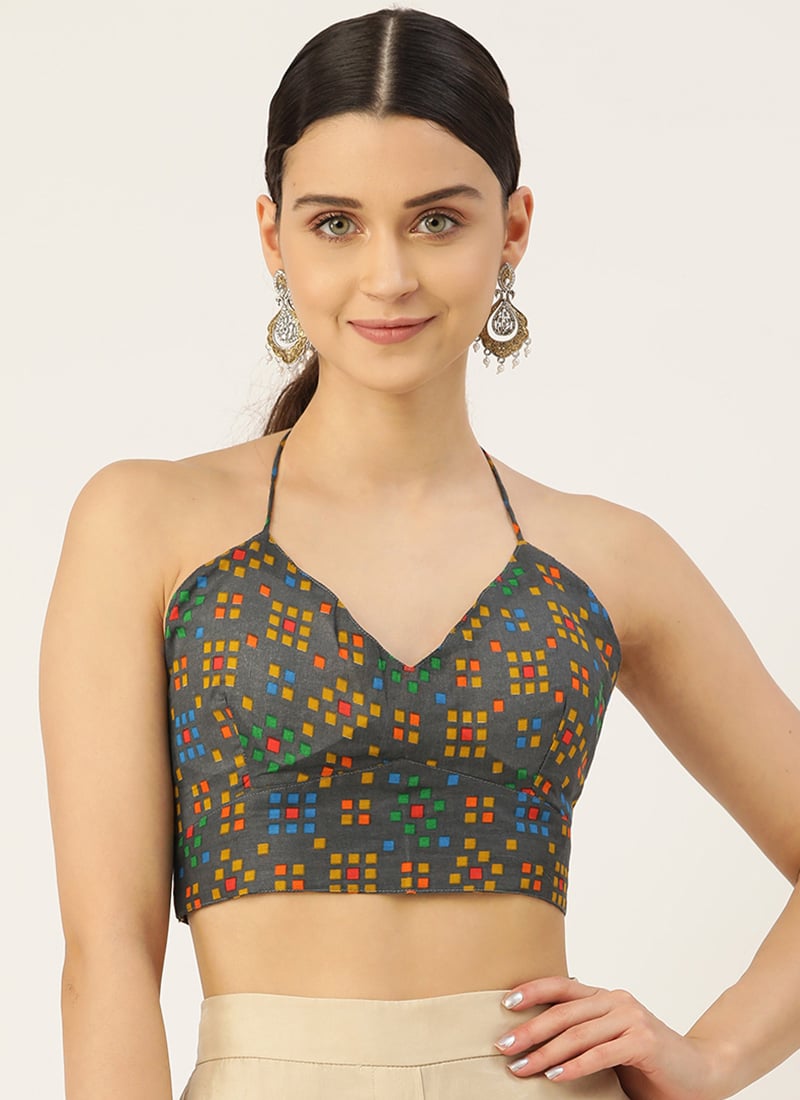 Grey Cotton Printed Blouse After Six Wear