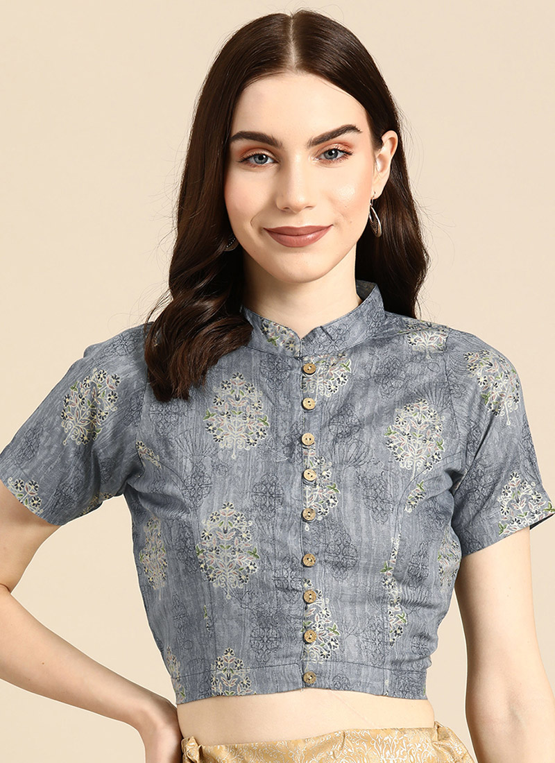 Grey Cotton Printed Blouse After Six Wear