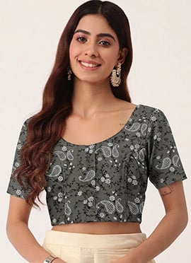 Grey Cotton Printed Blouse