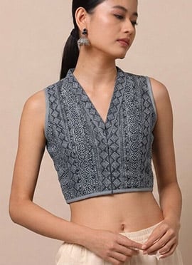 Grey Cotton Printed Classy Blouse
