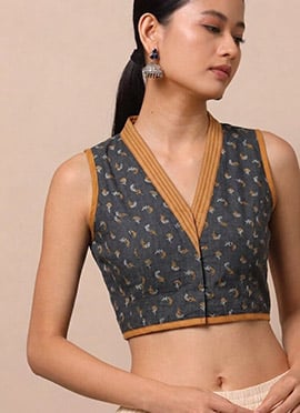 Grey Cotton Printed Stunning Blouse