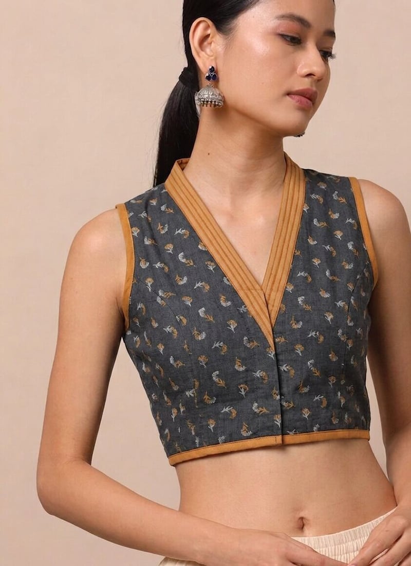 Grey Cotton Printed Stunning Blouse Work Wear