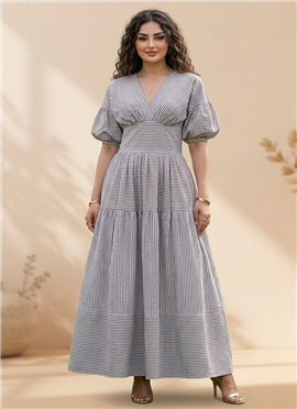Grey Cotton Printed Tiered Maxi Dress