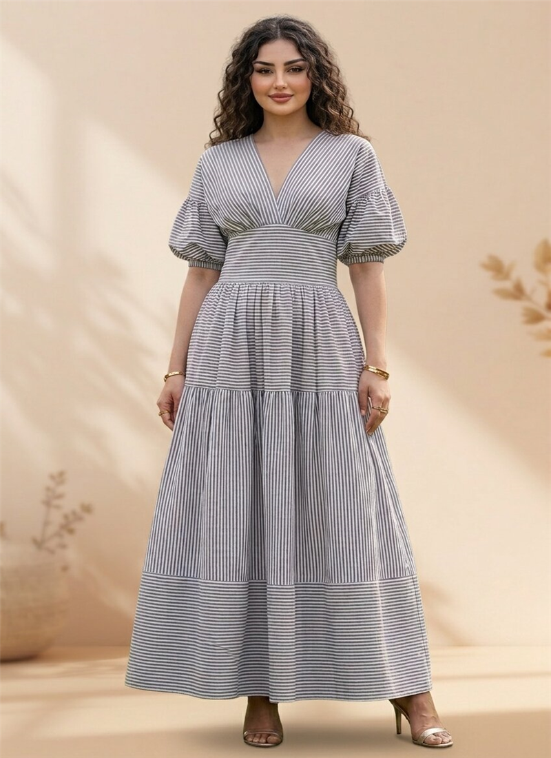 Grey Cotton Printed Tiered Maxi Dress After Six Wear